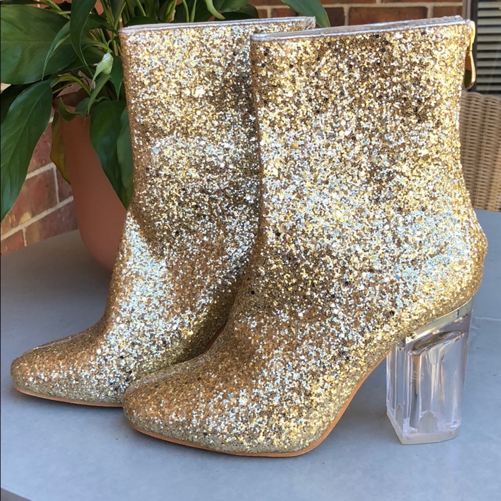 Gold glitter lucite heels boots